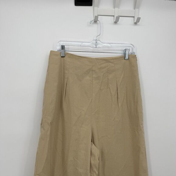 Nicole Williams English x Bar III Beige Cotton Wide Leg Trouser Pants Size 10 - Picture 2 of 10